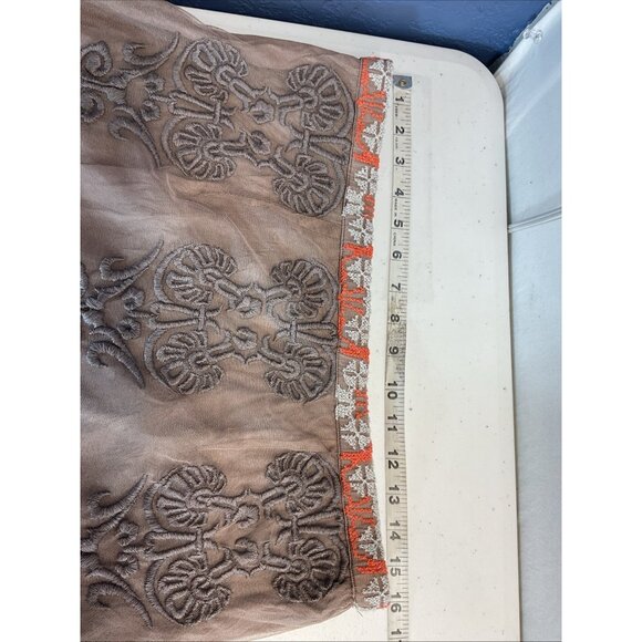 Anthropologie Yoana Baraschi Coffee Orange White Embroidered Skirt Size 10P - Picture 4 of 10